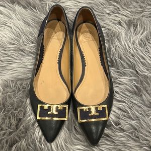 Tory Burch Black and Navy Flats with Gold Accent